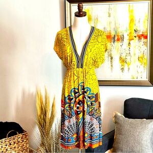 DEEP V COMFY, CASUAL, COLORFUL CASUAL DRESS SIZE M/L